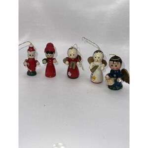Vtg Wooden Angel Xmas ornament set of 5